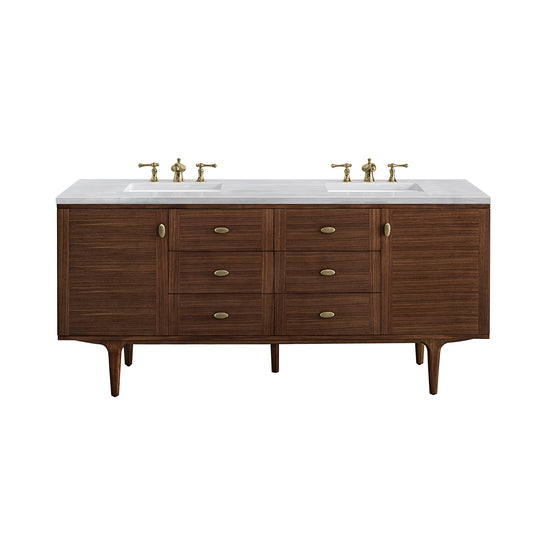 James Martin Amberly 72" Double Vanity, Mid-Century Walnut - Luxe Bathroom Vanities