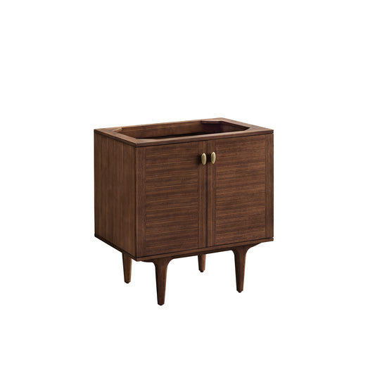 James Martin Amberly 30" Single Vanity, Mid-Century Walnut, Cabinet Only - Luxe Bathroom Vanities