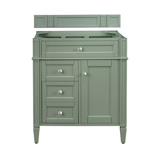 James Martin Brittany 30" Single Vanity, Smokey Celadon, Cabinet Only - Luxe Bathroom Vanities