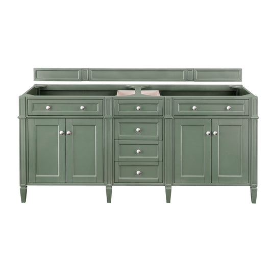 James Martin Brittany 72" Double Vanity, Smokey Celadon, Cabinet Only - Luxe Bathroom Vanities