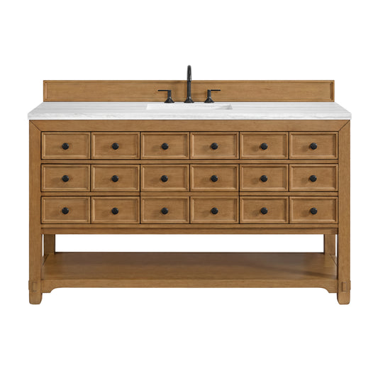 James Martin Malibu 60 Single Vanity, Amber Birch w/ 3 CM Countertop - Luxe Bathroom Vanities