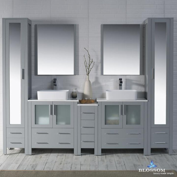 Blossom Sydney 102" w/ Vessel Sinks and Mirror Linen Cabinet - Luxe Bathroom Vanities Luxury Bathroom Fixtures Bathroom Furniture