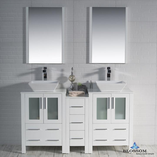 Blossom Sydney 60" Double w/ Vessel Sinks and Mirrors - Luxe Bathroom Vanities Luxury Bathroom Fixtures Bathroom Furniture