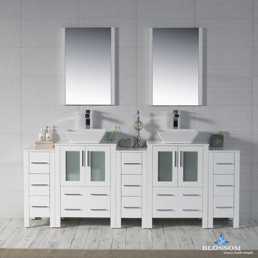 Blossom Sydney 84" w/ Vessel Sink and Triple Side Cabinets - Luxe Bathroom Vanities Luxury Bathroom Fixtures Bathroom Furniture