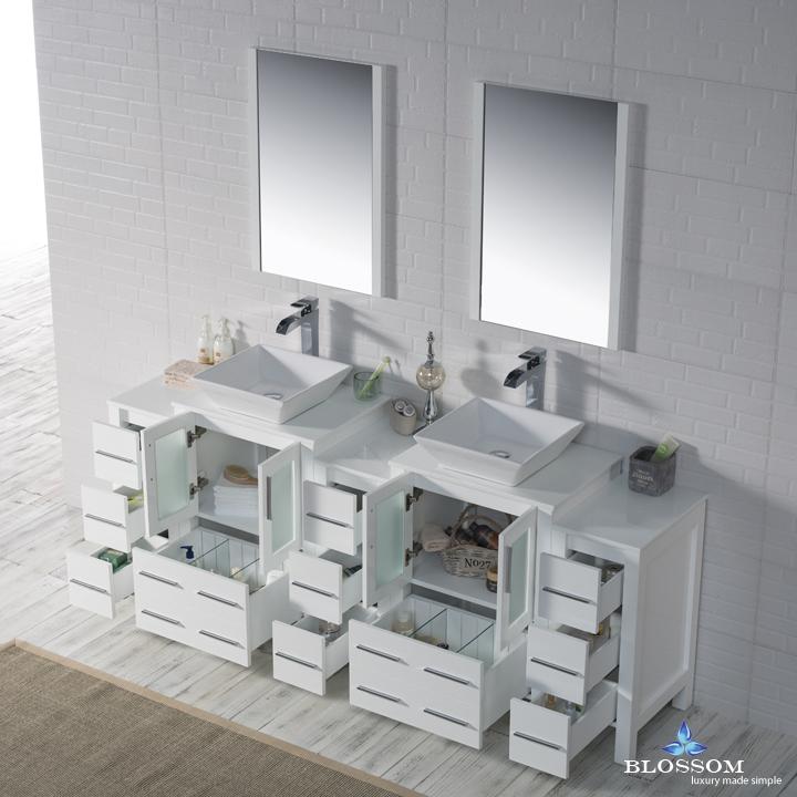 Blossom Sydney 84" w/ Vessel Sink and Triple Side Cabinets - Luxe Bathroom Vanities Luxury Bathroom Fixtures Bathroom Furniture