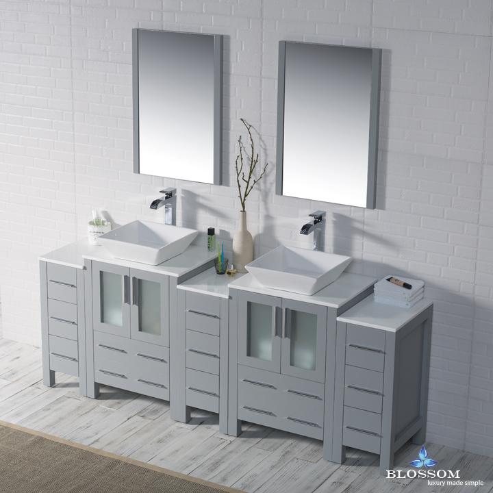 Blossom Sydney 84" w/ Vessel Sink and Triple Side Cabinets - Luxe Bathroom Vanities Luxury Bathroom Fixtures Bathroom Furniture