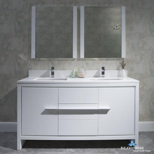 Blossom Milan 60" Double w/ Mirrors - Luxe Bathroom Vanities Luxury Bathroom Fixtures Bathroom Furniture
