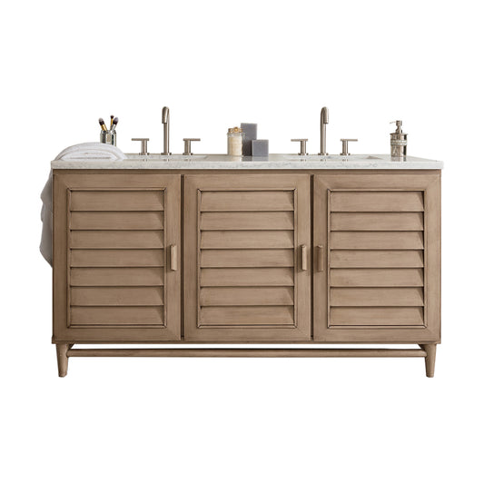 James Martin Portland 60" Whitewashed Walnut Double Vanity with 3 CM Countertop - Luxe Bathroom Vanities