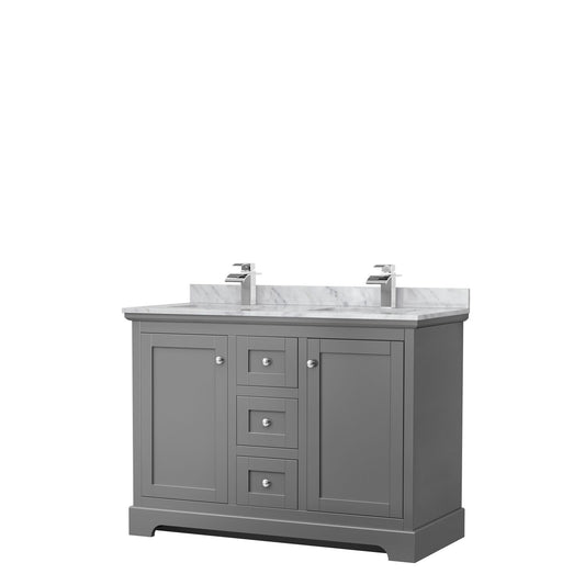 48 Inch Double Bathroom Vanity, White Carrara Marble Countertop, Undermount Square Sinks, No Mirror - Luxe Bathroom Vanities Luxury Bathroom Fixtures Bathroom Furniture
