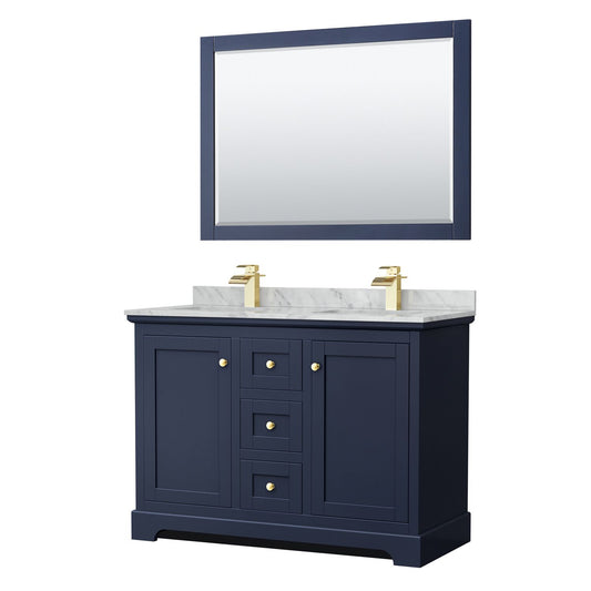 48 Inch Double Bathroom Vanity, White Carrara Marble Countertop, Undermount Square Sinks, 46 Inch Mirror - Luxe Bathroom Vanities Luxury Bathroom Fixtures Bathroom Furniture