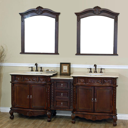 82.7 In. Double Sink Vanity Walnut Cream Marble - Luxe Bathroom Vanities