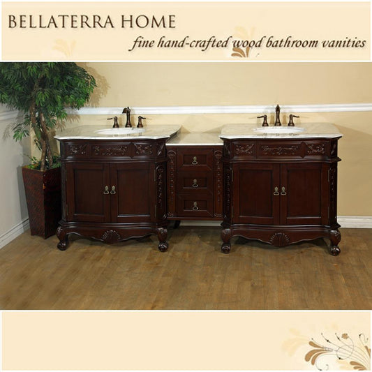 82.7 In. Double Sink Vanity Walnut White Marble - Luxe Bathroom Vanities