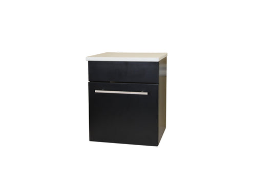 Bellaterra Home Solid Wood Wall Mount Side Cabinet-Black-White Phoenix Stone - Luxe Bathroom Vanities