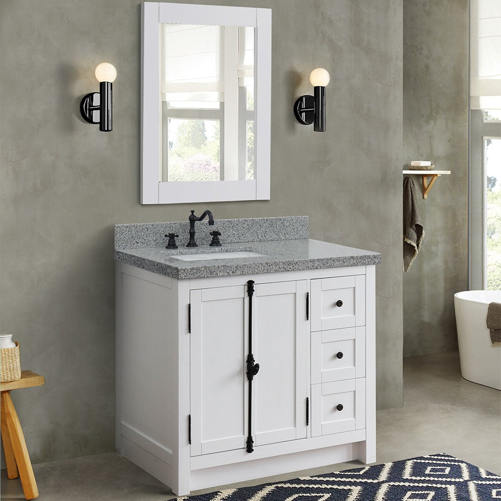 Bellaterra Home 37" Single vanity in Brown Ash finish with Black galaxy top and rectangle sink - Left doors/Left sink - Luxe Bathroom Vanities