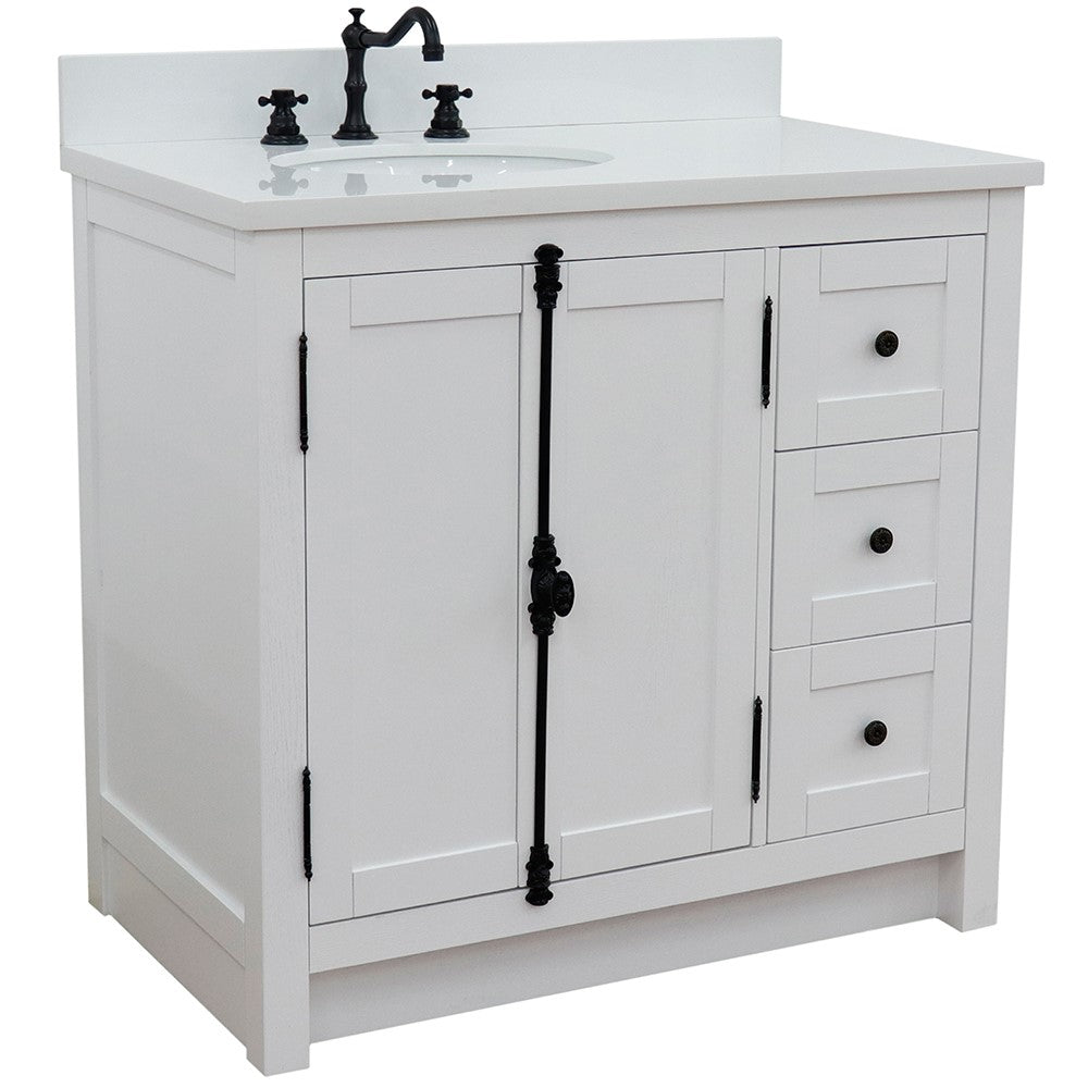 Bellaterra Home 37" Single vanity in Brown Ash finish with Black galaxy top and oval sink - Left doors/Left sink - Luxe Bathroom Vanities