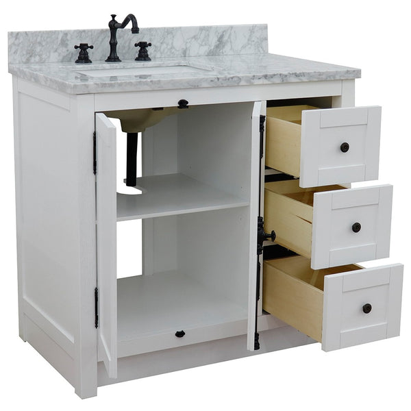 Bellaterra Home 37" Single vanity in Brown Ash finish with Black galaxy top and rectangle sink - Left doors/Left sink - Luxe Bathroom Vanities
