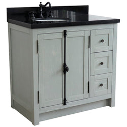 Bellaterra Home 37" Single vanity in Brown Ash finish with Black galaxy top and oval sink - Left doors/Left sink - Luxe Bathroom Vanities