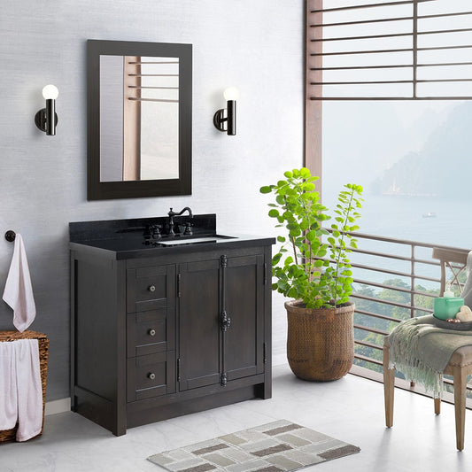 Bellaterra Home 37" Single vanity in Brown Ash finish with Black galaxy top and rectangle sink - Right doors/Right sink - Luxe Bathroom Vanities