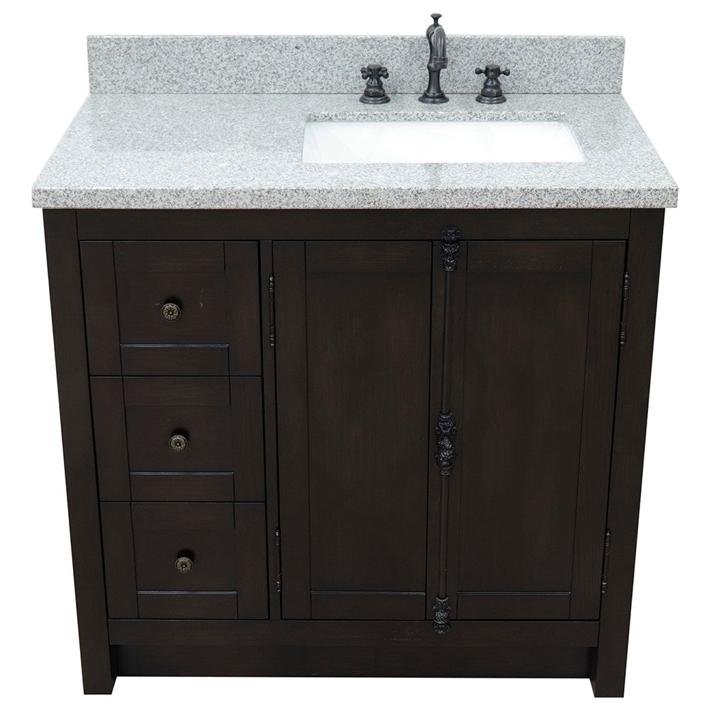 Bellaterra Home 37" Single vanity in Brown Ash finish with Black galaxy top and rectangle sink - Right doors/Right sink - Luxe Bathroom Vanities