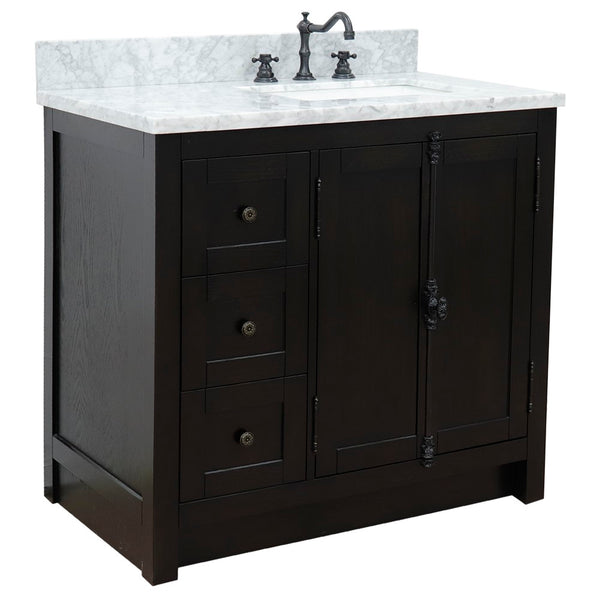 Bellaterra Home 37" Single vanity in Brown Ash finish with Black galaxy top and rectangle sink - Right doors/Right sink - Luxe Bathroom Vanities