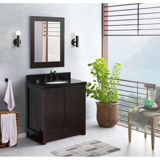 31" Single Vanity In Brown Ash Top With Black Galaxy And Oval Sink - Luxe Bathroom Vanities