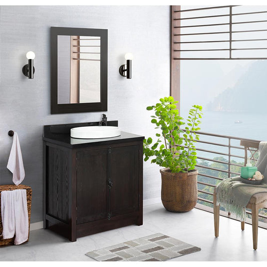 31" Single Vanity In Brown Ash Top With Black Galaxy And Round Sink - Luxe Bathroom Vanities