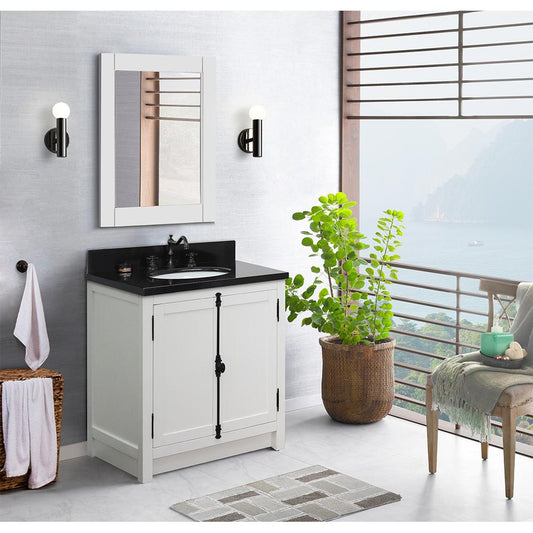 31" Single Vanity In Glacier Ash Finish Top With Black Galaxy And Oval Sink - Luxe Bathroom Vanities
