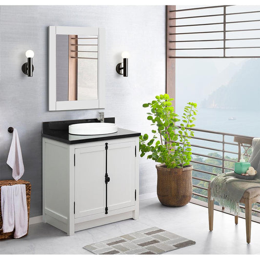 31" Single Vanity In Glacier Ash Finish Top With Black Galaxy And Round Sink - Luxe Bathroom Vanities