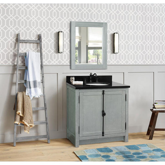 31" Single Vanity In Gray Ash Finish Top With Black Galaxy And Oval Sink - Luxe Bathroom Vanities