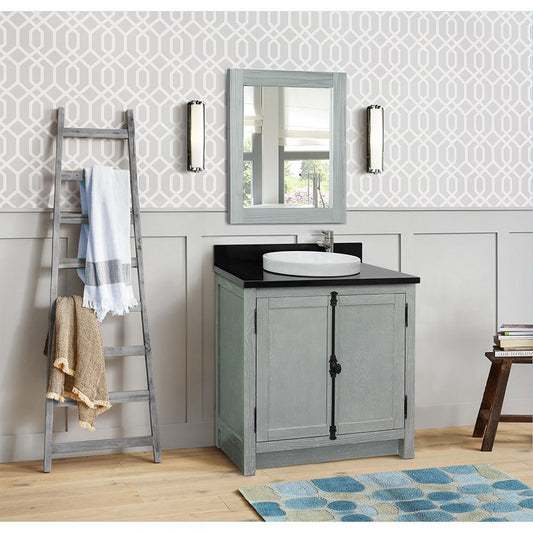 31" Single Vanity In Gray Ash Finish Top With Black Galaxy And Round Sink - Luxe Bathroom Vanities