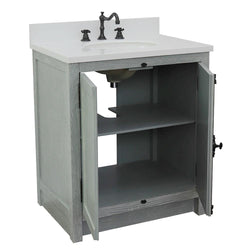 31" Single Vanity In Gray Ash Finish Top With White Quartz And Oval Sink - Luxe Bathroom Vanities