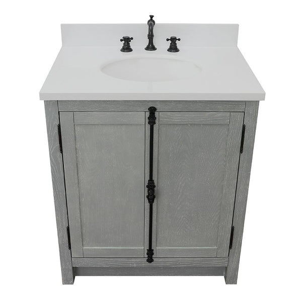 31" Single Vanity In Gray Ash Finish Top With White Quartz And Oval Sink - Luxe Bathroom Vanities