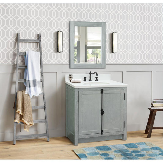 31" Single Vanity In Gray Ash Finish Top With White Quartz And Oval Sink - Luxe Bathroom Vanities