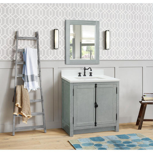 31" Single Vanity In Gray Ash Finish Top With White Quartz And Rectangle Sink - Luxe Bathroom Vanities