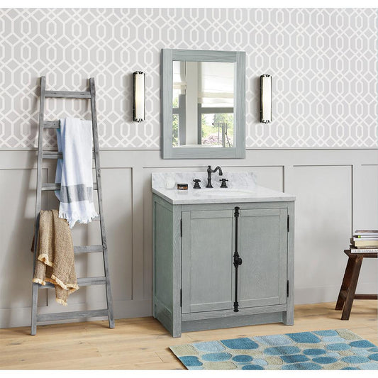 31" Single Vanity In Gray Ash Finish Top With White Carrara And Oval Sink - Luxe Bathroom Vanities