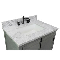31" Single Vanity In Gray Ash Finish Top With White Carrara And Rectangle Sink - Luxe Bathroom Vanities