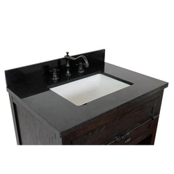 31" Single Vanity In Brown Ash Finish Top With Black Galaxy And Rectangle Sink - Luxe Bathroom Vanities