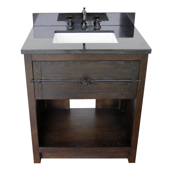 31" Single Vanity In Brown Ash Finish Top With Black Galaxy And Rectangle Sink - Luxe Bathroom Vanities