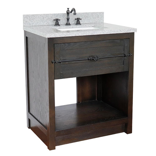 31" Single Vanity In Brown Ash Finish Top With Gray Granite And Rectangle Sink - Luxe Bathroom Vanities