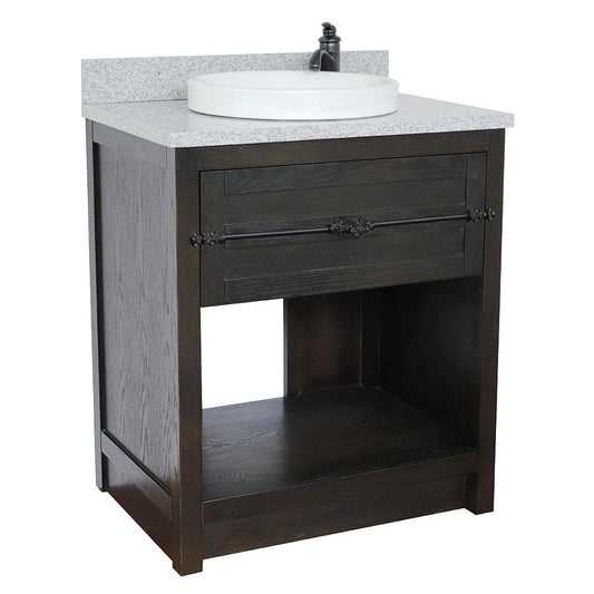 31" Single Vanity In Brown Ash Finish Top With Gray Granite And Round Sink - Luxe Bathroom Vanities
