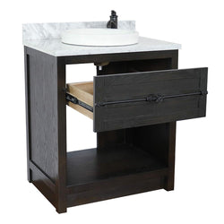 31" Single Vanity In Brown Ash Finish Top With White Carrara And Round Sink - Luxe Bathroom Vanities