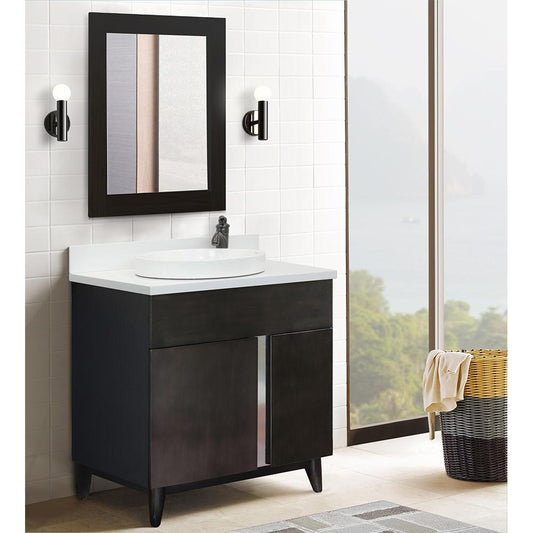 31" Single Vanity In Silvery Brown Finish Top With White Quartz And Round Sink - Luxe Bathroom Vanities