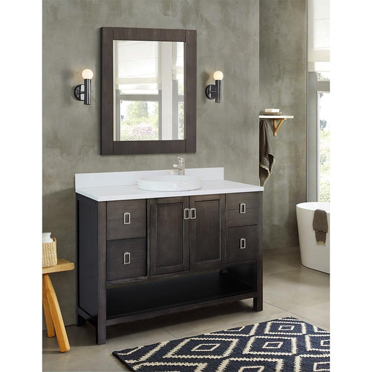 49" Single Vanity In White Finish Top With White Quartz And Round Sink - Luxe Bathroom Vanities