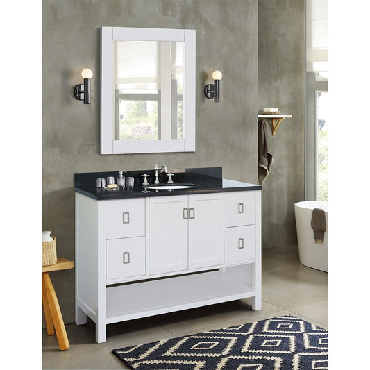 49" Single Vanity In White Finish Top With Black Galaxy And Oval Sink - Luxe Bathroom Vanities