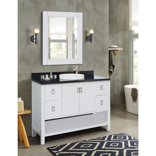 49" Single Vanity In White Finish Top With Black Galaxy And Round Sink - Luxe Bathroom Vanities