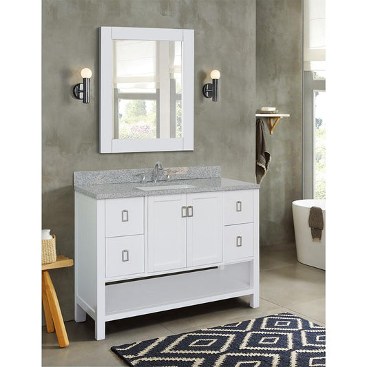 49" Single Vanity In White Finish Top With Gray Granite And Rectangle Sink - Luxe Bathroom Vanities
