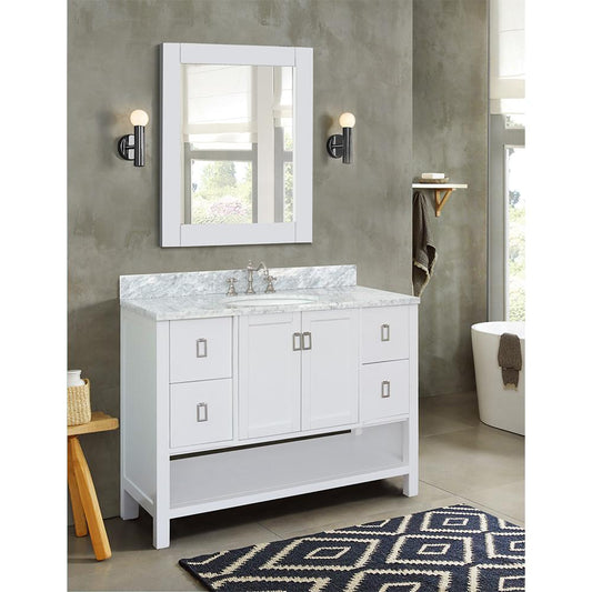 49" Single Vanity In White Finish Top With White Carrara And Oval Sink - Luxe Bathroom Vanities