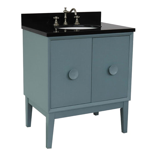31" Single Vanity In Aqua Blue Finish Top With Black Galaxy And Oval Sink - Luxe Bathroom Vanities