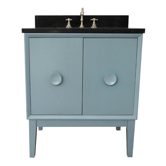31" Single Vanity In Aqua Blue Finish Top With Black Galaxy And Rectangle Sink - Luxe Bathroom Vanities