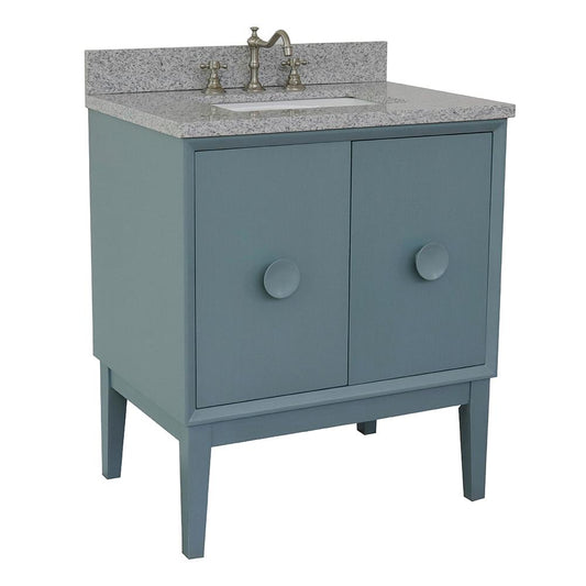 31" Single Vanity In Aqua Blue Finish Top With Gray Granite And Rectangle Sink - Luxe Bathroom Vanities